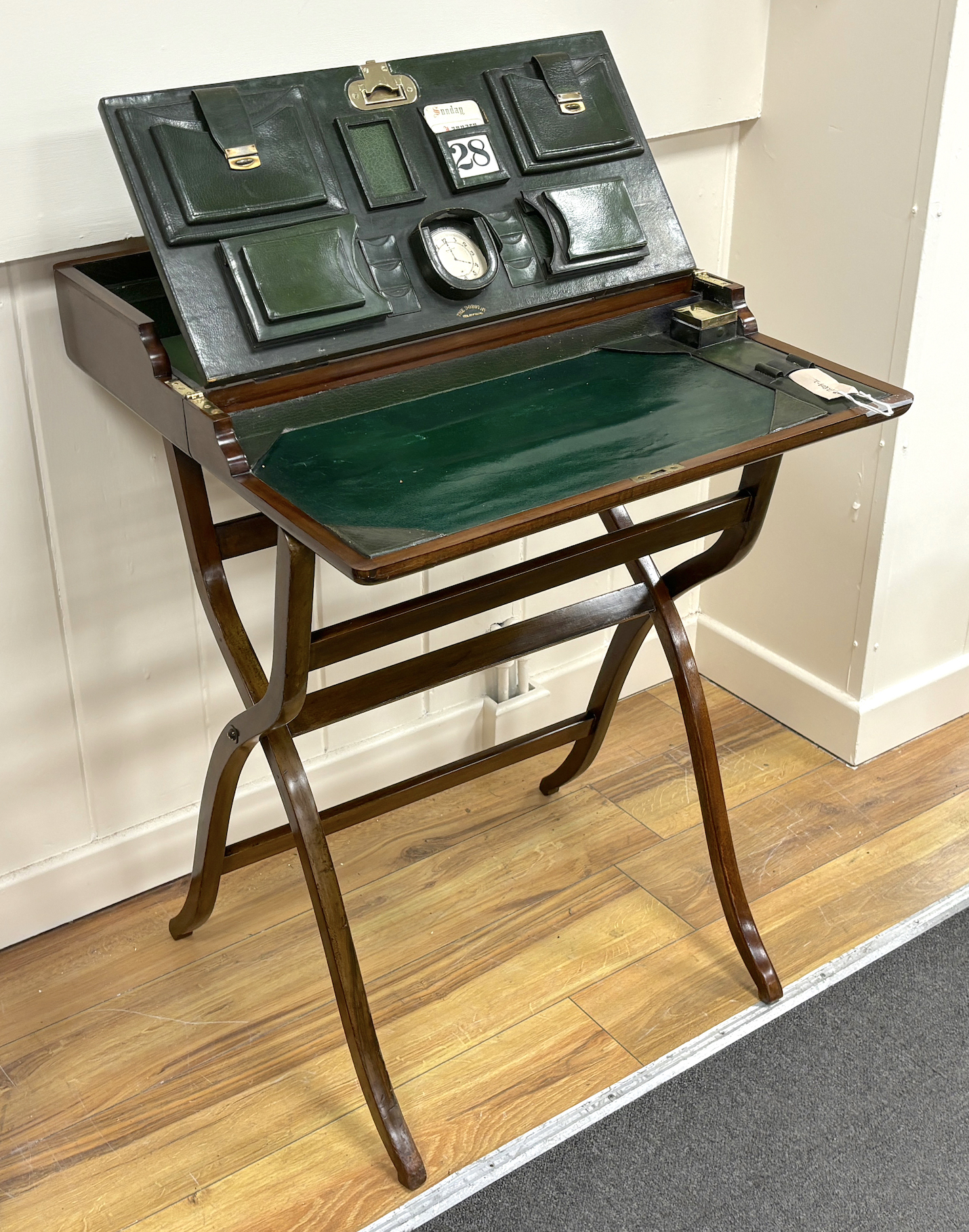 An early 20th century mahogany travelling or campaign desk, width 61cm, depth 30cm, height 85cm